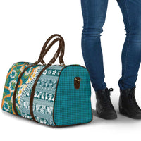 Hawaiian Plumeria Lei Travel Bag Kakau Motifs and Palaka Half Style Turquoise Color - Polynesian Pride