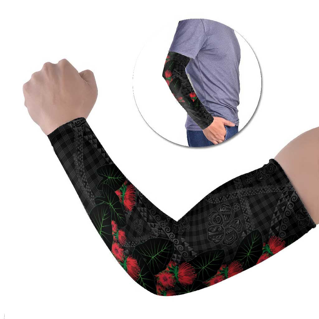 Hawaiian Kakau Art Arm Sleeves Taro Leaves with Ohia Lehua and Pakala Pattern - Polynesian Pride