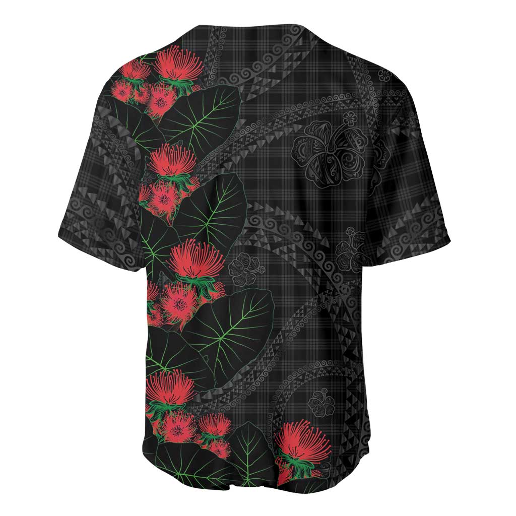 Hawaiian Kakau Art Baseball Jersey Taro Leaves with Ohia Lehua and Pakala Pattern - Polynesian Pride
