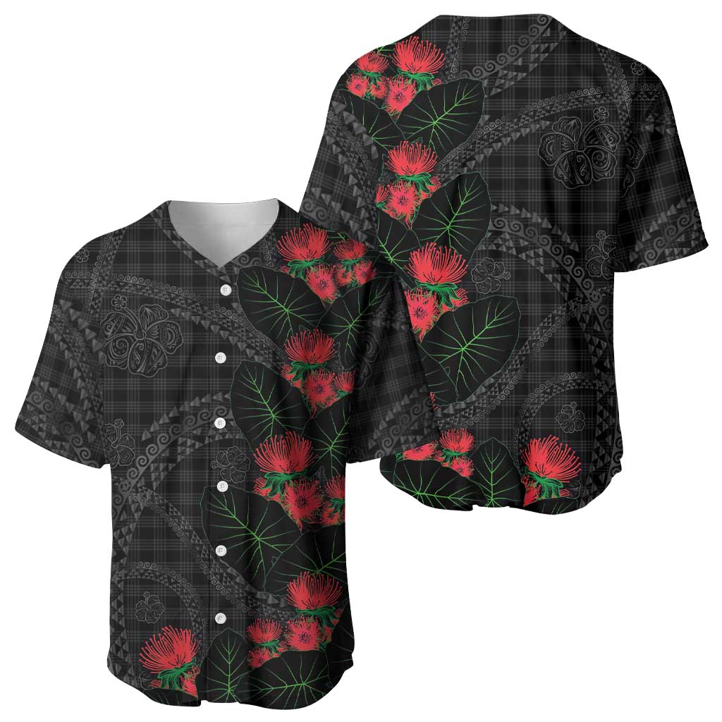 Hawaiian Kakau Art Baseball Jersey Taro Leaves with Ohia Lehua and Pakala Pattern - Polynesian Pride