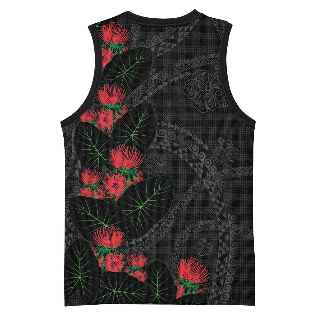 Hawaiian Kakau Art Basketball Jersey Taro Leaves with Ohia Lehua and Pakala Pattern LT03 - Polynesian Pride