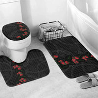 Hawaiian Kakau Art Bathroom Set Taro Leaves with Ohia Lehua and Pakala Pattern LT03 Mat Set Only (3 pcs) One Size Black - Polynesian Pride