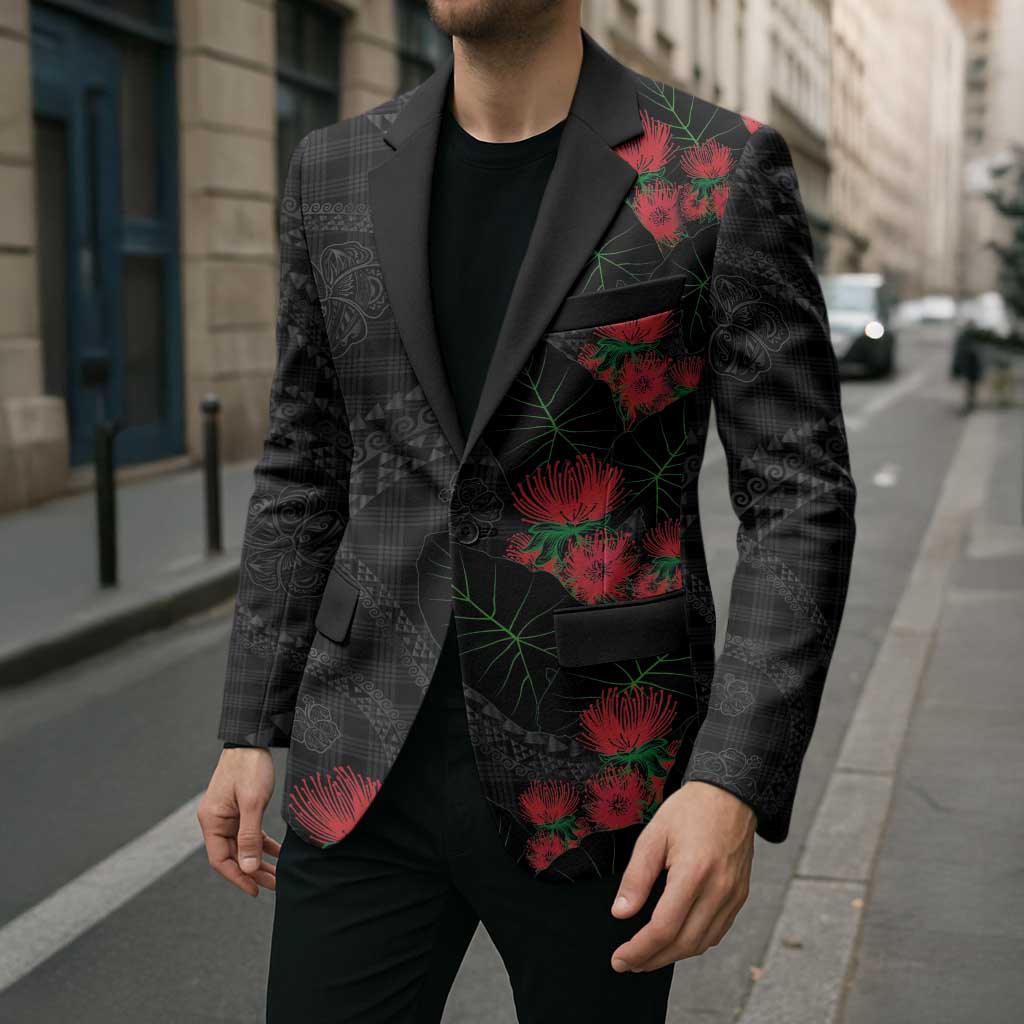 Hawaiian Kakau Art Blazer Taro Leaves with Ohia Lehua and Pakala Pattern LT03 - Polynesian Pride