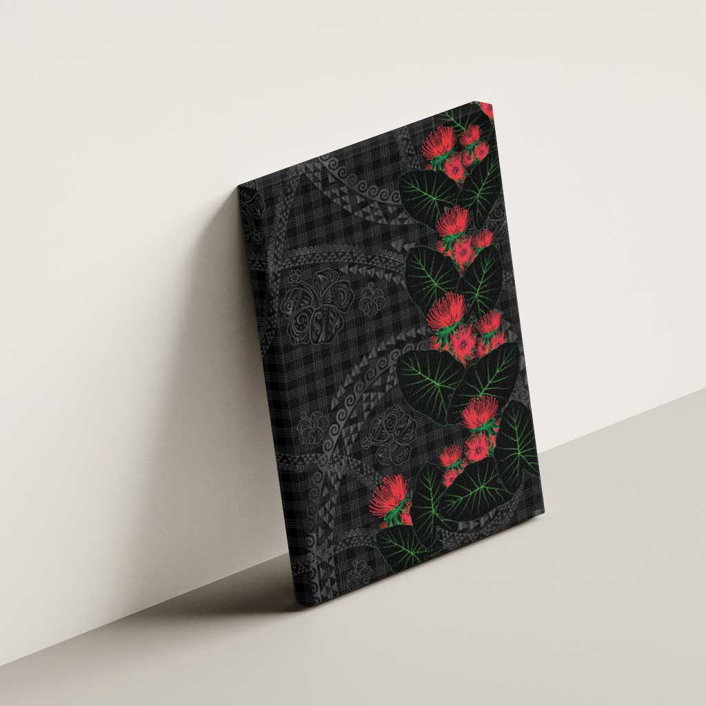 Hawaiian Kakau Art Canvas Wall Art Taro Leaves with Ohia Lehua and Pakala Pattern - Polynesian Pride