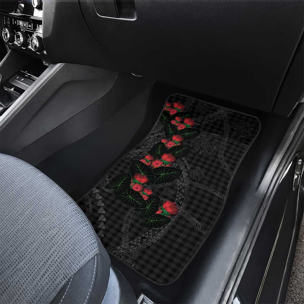 Hawaiian Kakau Art Car Mats Taro Leaves with Ohia Lehua and Pakala Pattern - Polynesian Pride