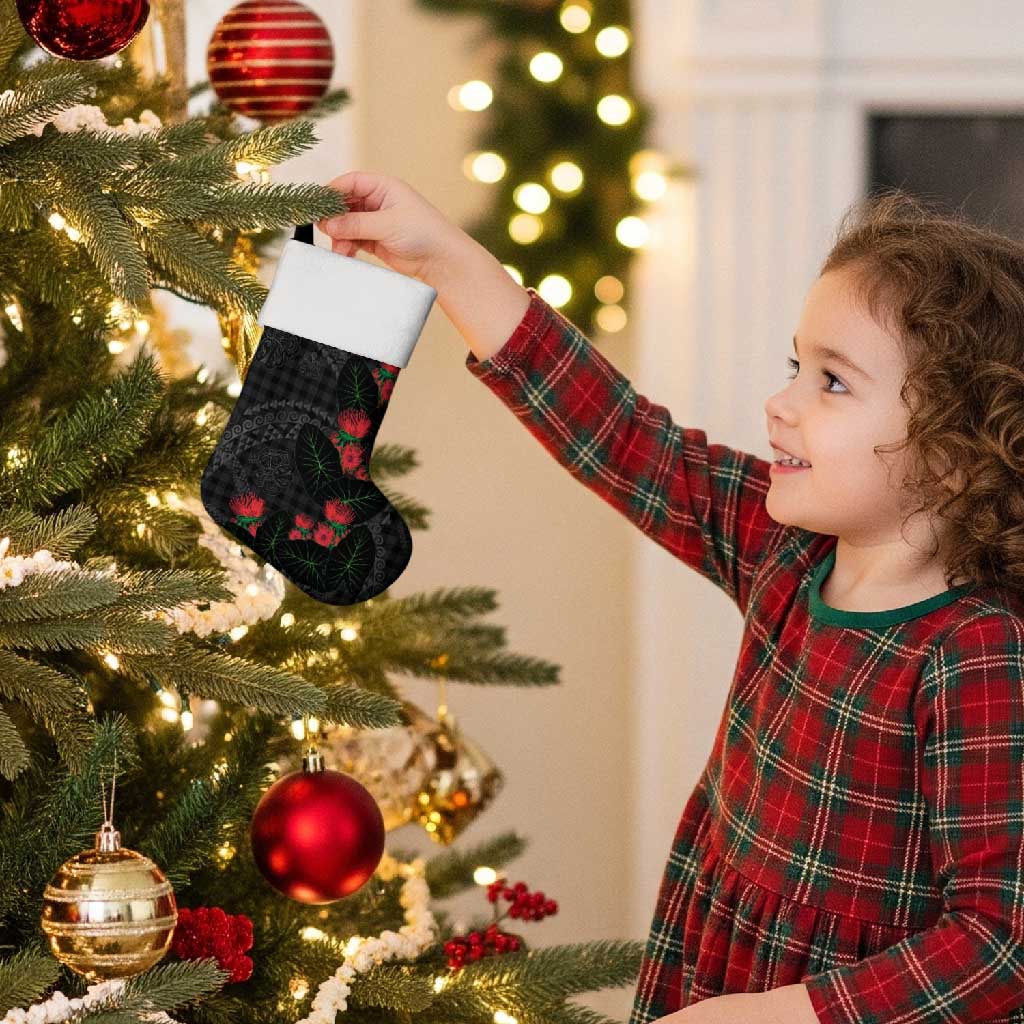 Hawaiian Kakau Art Christmas Stocking Taro Leaves with Ohia Lehua and Pakala Pattern - Polynesian Pride