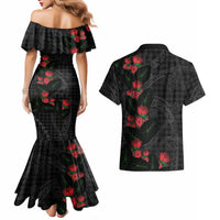 Hawaiian Kakau Art Couples Matching Mermaid Dress and Hawaiian Shirt Taro Leaves with Ohia Lehua and Pakala Pattern LT03 - Polynesian Pride
