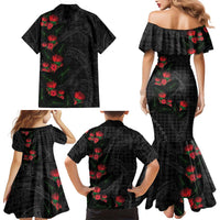 Hawaiian Kakau Art Family Matching Mermaid Dress and Hawaiian Shirt Taro Leaves with Ohia Lehua and Pakala Pattern LT03 - Polynesian Pride