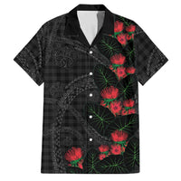 Hawaiian Kakau Art Family Matching Off Shoulder Maxi Dress and Hawaiian Shirt Taro Leaves with Ohia Lehua and Pakala Pattern LT03 Dad's Shirt - Short Sleeve Black - Polynesian Pride