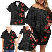 Hawaiian Kakau Art Family Matching Off Shoulder Short Dress and Hawaiian Shirt Taro Leaves with Ohia Lehua and Pakala Pattern LT03 - Polynesian Pride
