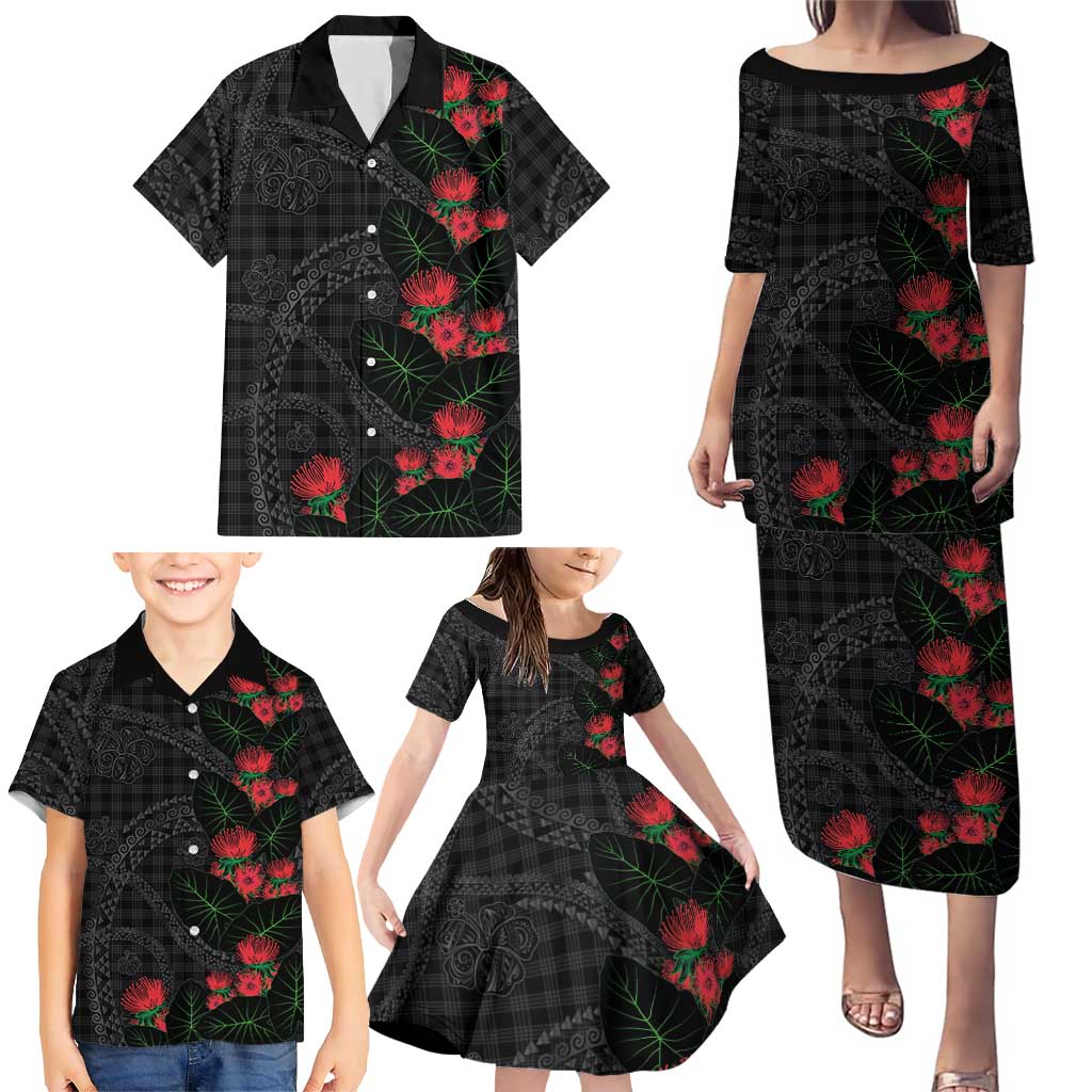Hawaiian Kakau Art Family Matching Puletasi and Hawaiian Shirt Taro Leaves with Ohia Lehua and Pakala Pattern - Polynesian Pride