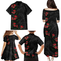 Hawaiian Kakau Art Family Matching Puletasi and Hawaiian Shirt Taro Leaves with Ohia Lehua and Pakala Pattern LT03 - Polynesian Pride