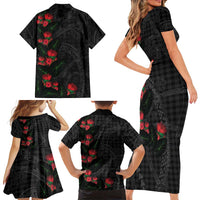 Hawaiian Kakau Art Family Matching Short Sleeve Bodycon Dress and Hawaiian Shirt Taro Leaves with Ohia Lehua and Pakala Pattern LT03 - Polynesian Pride