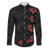 Hawaiian Kakau Art Family Matching Summer Maxi Dress and Hawaiian Shirt Taro Leaves with Ohia Lehua and Pakala Pattern LT03 Dad's Shirt - Long Sleeve Black - Polynesian Pride