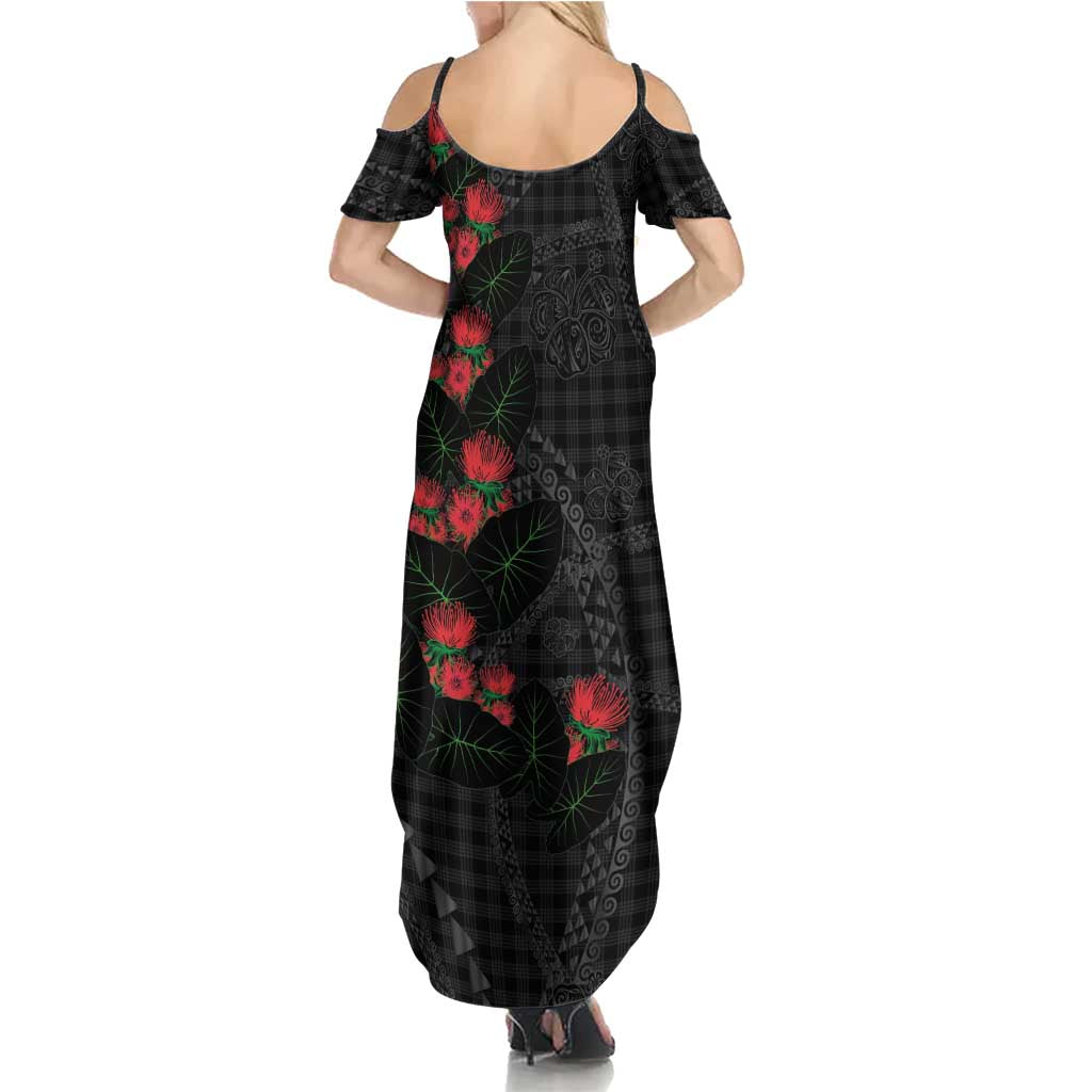Hawaiian Kakau Art Family Matching Summer Maxi Dress and Hawaiian Shirt Taro Leaves with Ohia Lehua and Pakala Pattern LT03 - Polynesian Pride