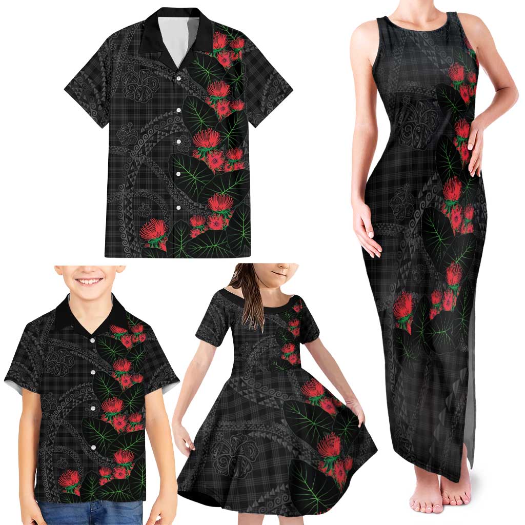 Hawaiian Kakau Art Family Matching Tank Maxi Dress and Hawaiian Shirt Taro Leaves with Ohia Lehua and Pakala Pattern LT03 - Polynesian Pride