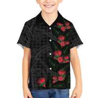 Hawaiian Kakau Art Family Matching Tank Maxi Dress and Hawaiian Shirt Taro Leaves with Ohia Lehua and Pakala Pattern LT03 Son's Shirt Black - Polynesian Pride