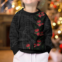 Hawaiian Kakau Art Kid Ugly Christmas Sweater Taro Leaves with Ohia Lehua and Pakala Pattern - Polynesian Pride