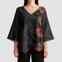 Hawaiian Kakau Art Kimono Sleeve Blouse Taro Leaves with Ohia Lehua and Pakala Pattern LT03 - Polynesian Pride