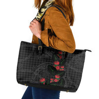 Hawaiian Kakau Art Leather Tote Bag Taro Leaves with Ohia Lehua and Pakala Pattern - Polynesian Pride