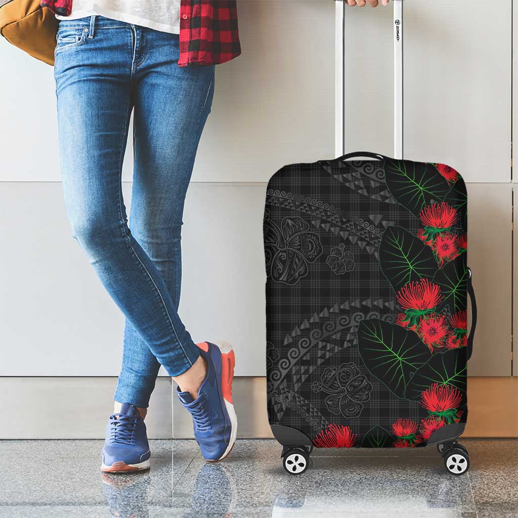 Hawaiian Kakau Art Luggage Cover Taro Leaves with Ohia Lehua and Pakala Pattern - Polynesian Pride