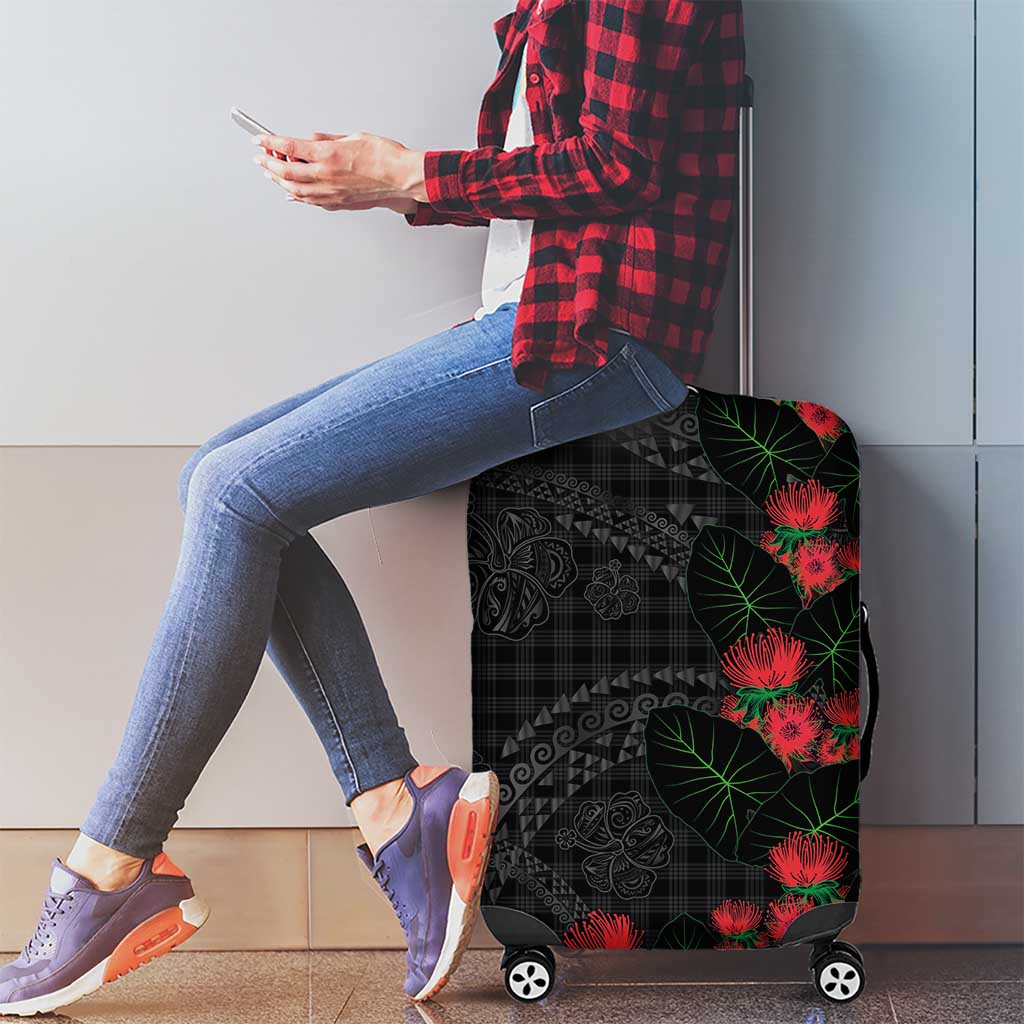 Hawaiian Kakau Art Luggage Cover Taro Leaves with Ohia Lehua and Pakala Pattern - Polynesian Pride