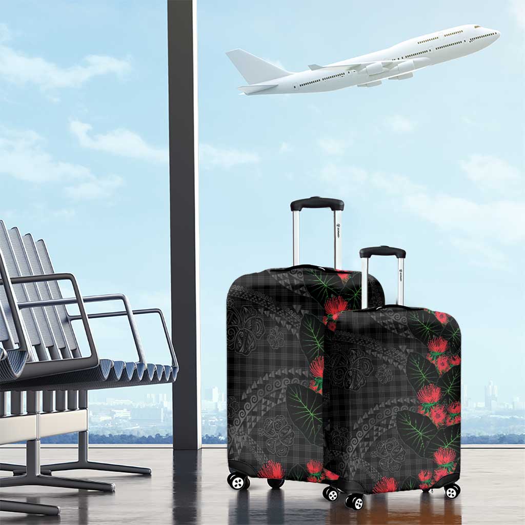 Hawaiian Kakau Art Luggage Cover Taro Leaves with Ohia Lehua and Pakala Pattern - Polynesian Pride