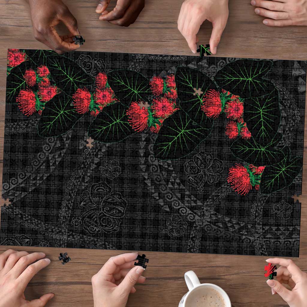 Hawaiian Kakau Art Puzzle Taro Leaves with Ohia Lehua and Pakala Pattern LT03 - Polynesian Pride