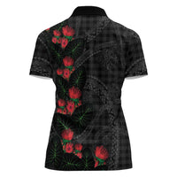 Hawaiian Kakau Art Women Polo Shirt Taro Leaves with Ohia Lehua and Pakala Pattern - Polynesian Pride