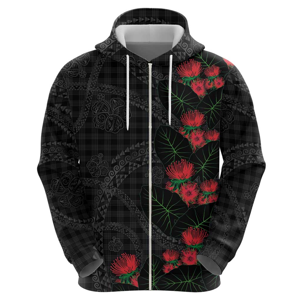 Hawaiian Kakau Art Zip Hoodie Taro Leaves with Ohia Lehua and Pakala Pattern LT03 - Polynesian Pride