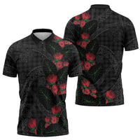 Hawaiian Kakau Art Zipper Polo Shirt Taro Leaves with Ohia Lehua and Pakala Pattern - Polynesian Pride