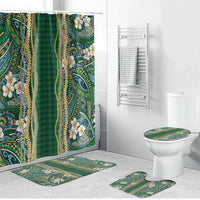 Hawaiian Art Flower Tribal with Lei Bathroom Set Palaka Pattern Green Color LT03 Bathroom Set (4 pcs) Green - Polynesian Pride