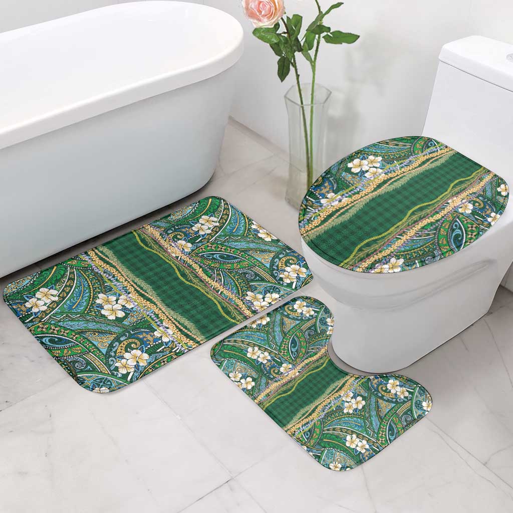 Hawaiian Art Flower Tribal with Lei Bathroom Set Palaka Pattern Green Color LT03 - Polynesian Pride