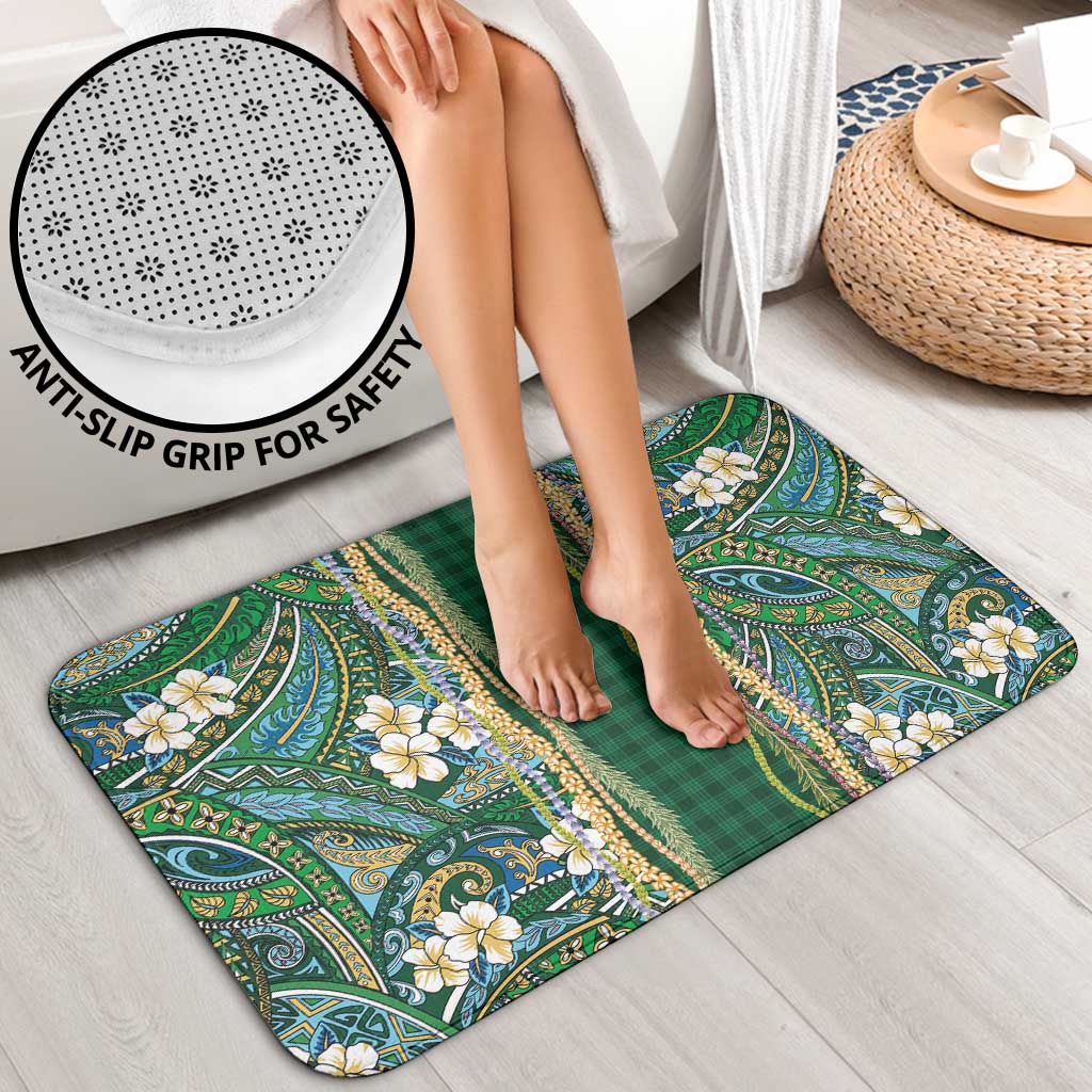 Hawaiian Art Flower Tribal with Lei Bathroom Set Palaka Pattern Green Color LT03 - Polynesian Pride