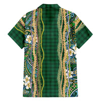Hawaiian Art Flower Tribal with Lei Family Matching Mermaid Dress and Hawaiian Shirt Palaka Pattern Green Color LT03 - Polynesian Pride