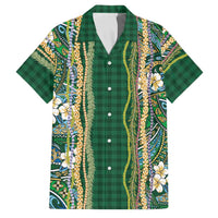 Hawaiian Art Flower Tribal with Lei Family Matching Tank Maxi Dress and Hawaiian Shirt Palaka Pattern Green Color LT03 Dad's Shirt - Short Sleeve Green - Polynesian Pride