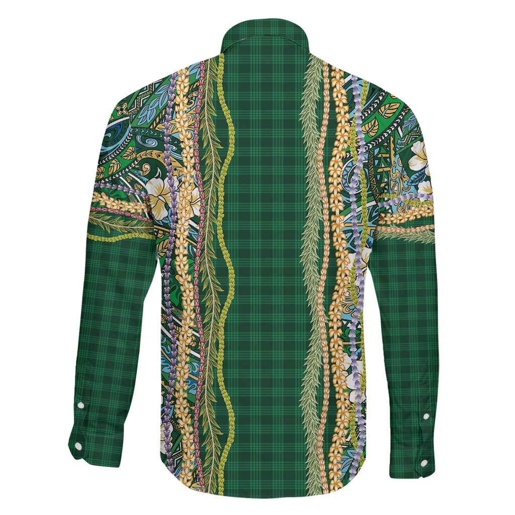Hawaiian Art Flower Tribal with Lei Family Matching Tank Maxi Dress and Hawaiian Shirt Palaka Pattern Green Color LT03 - Polynesian Pride