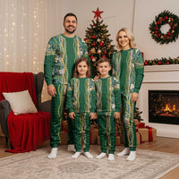 Hawaiian Art Flower Tribal with Lei Christmas Pajama Set Palaka Pattern Green Color - Polynesian Pride