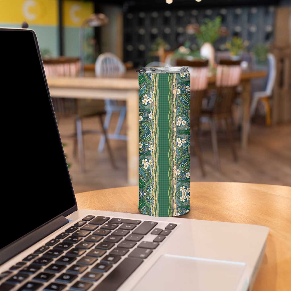 Hawaiian Art Flower Tribal with Lei Skinny Tumbler Palaka Pattern Green Color LT03 - Polynesian Pride