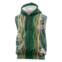 Hawaiian Art Flower Tribal with Lei Sleeveless Zip Hoodie Palaka Pattern Green Color LT03 Green - Polynesian Pride
