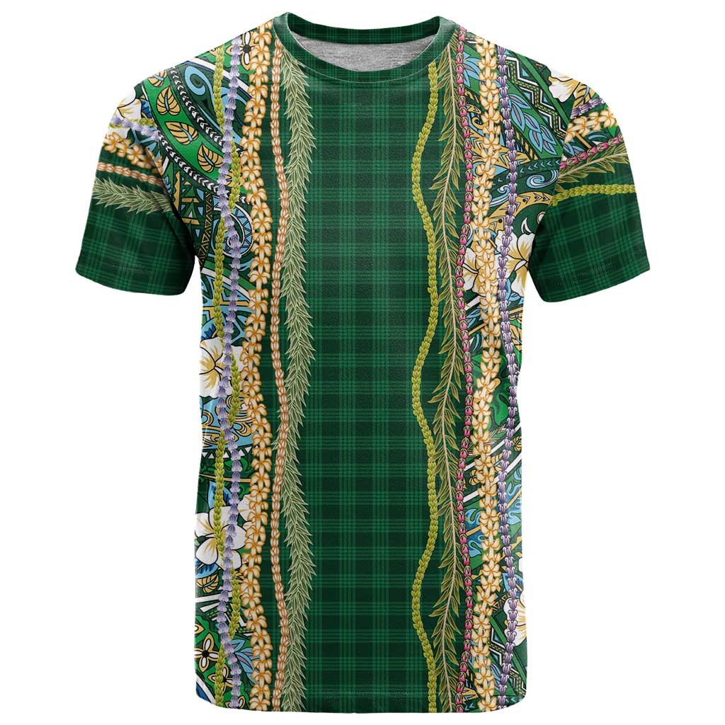 Hawaiian Art Flower Tribal with Lei T Shirt Palaka Pattern Green Color LT03 Green - Polynesian Pride
