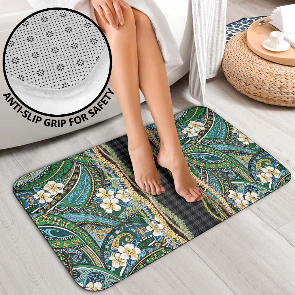 Hawaiian Art Flower Tribal with Lei Bathroom Set Palaka Pattern Black Color - Polynesian Pride