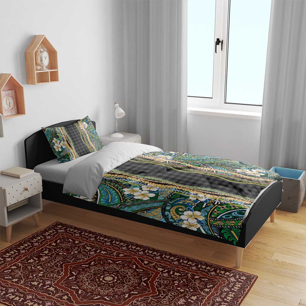 Hawaiian Art Flower Tribal with Lei Bedding Set Palaka Pattern Black Color LT03 - Polynesian Pride