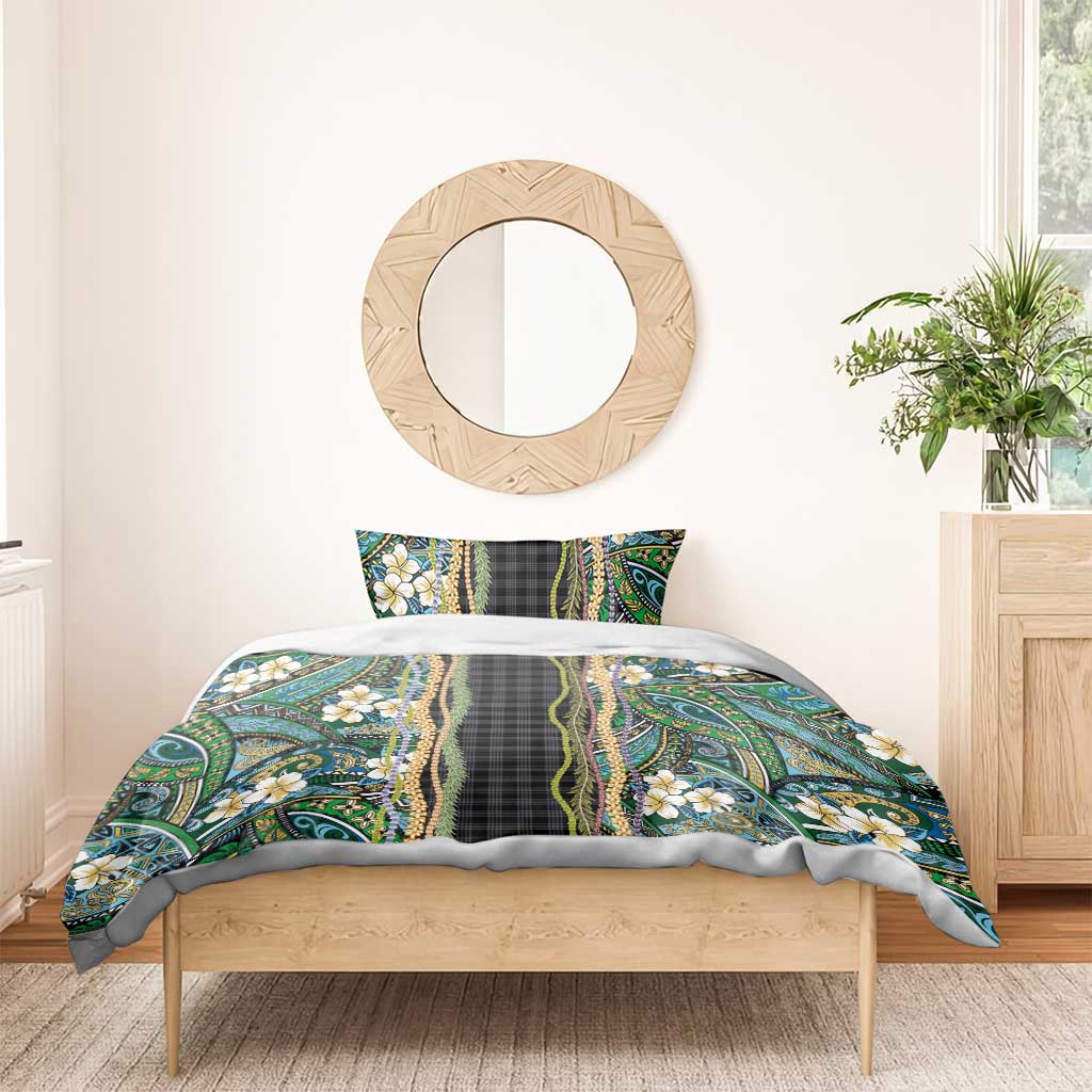 Hawaiian Art Flower Tribal with Lei Bedding Set Palaka Pattern Black Color LT03 - Polynesian Pride