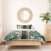 Hawaiian Art Flower Tribal with Lei Bedding Set Palaka Pattern Black Color LT03 - Polynesian Pride