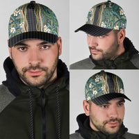 Hawaiian Art Flower Tribal with Lei Classic Cap Palaka Pattern Black Color - Polynesian Pride