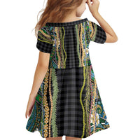 Hawaiian Art Flower Tribal with Lei Family Matching Off Shoulder Maxi Dress and Hawaiian Shirt Palaka Pattern Black Color LT03 - Polynesian Pride