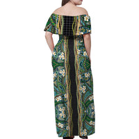 Hawaiian Art Flower Tribal with Lei Family Matching Off Shoulder Maxi Dress and Hawaiian Shirt Palaka Pattern Black Color LT03 - Polynesian Pride