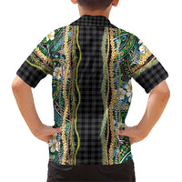 Hawaiian Art Flower Tribal with Lei Family Matching Tank Maxi Dress and Hawaiian Shirt Palaka Pattern Black Color LT03 - Polynesian Pride