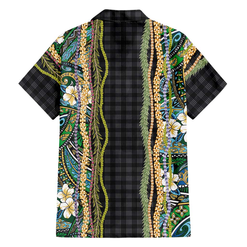 Hawaiian Art Flower Tribal with Lei Hawaiian Shirt Palaka Pattern Black Color - Polynesian Pride